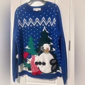 Ugly Christmas Sweater Funny Beer Snowman Large